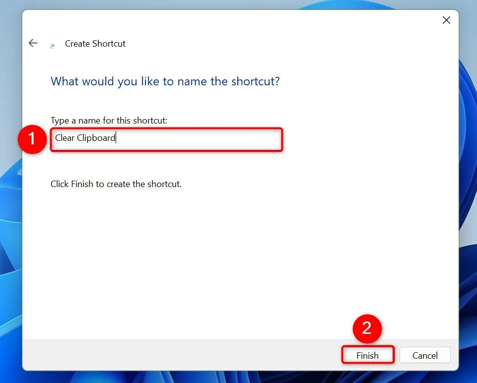 Đặt tên cho shortcut xóa clipboard trên desktop Windows 11