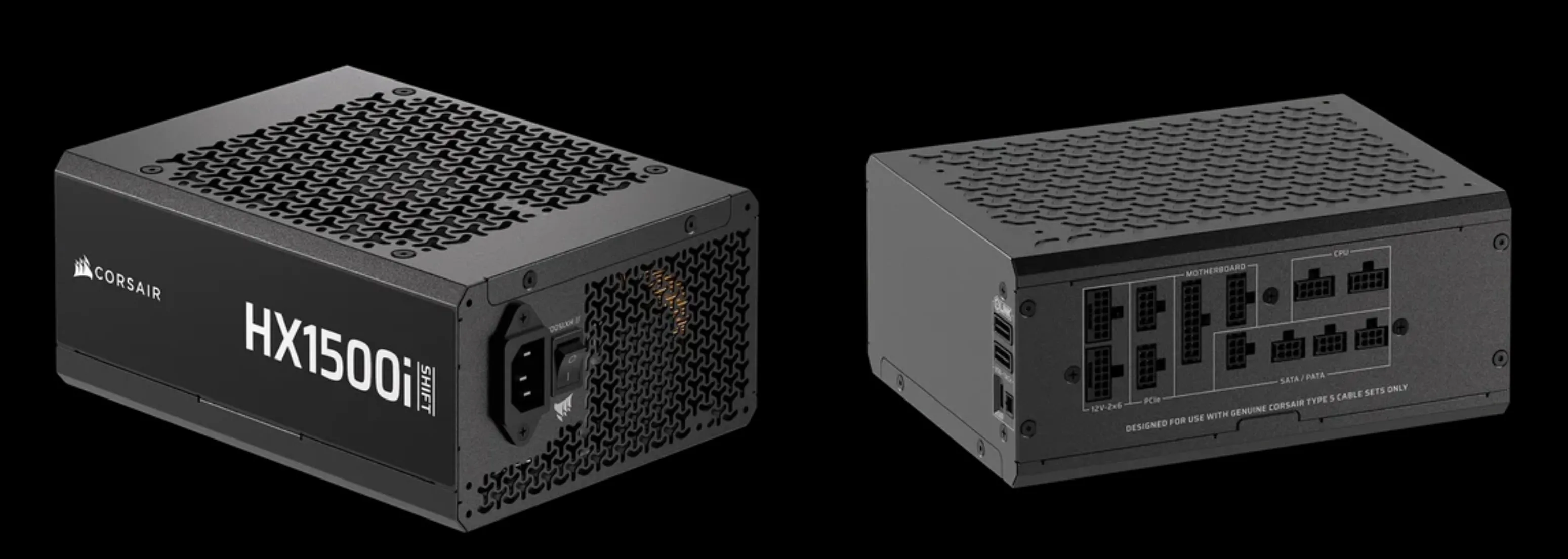 Dòng bộ nguồn Corsair HX1500i SHIFT với thiết kế hiện đại và các cổng kết nối.