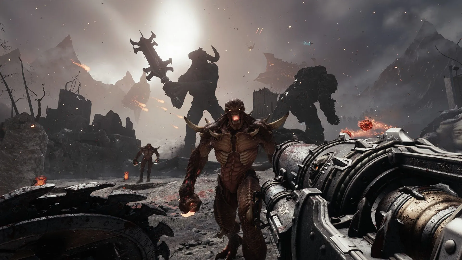 Doom Slayer đối đầu với bầy quỷ dữ hung hãn trong DOOM: The Dark Ages, thể hiện sự điên cuồng của chế độ Ultra Nightmare.