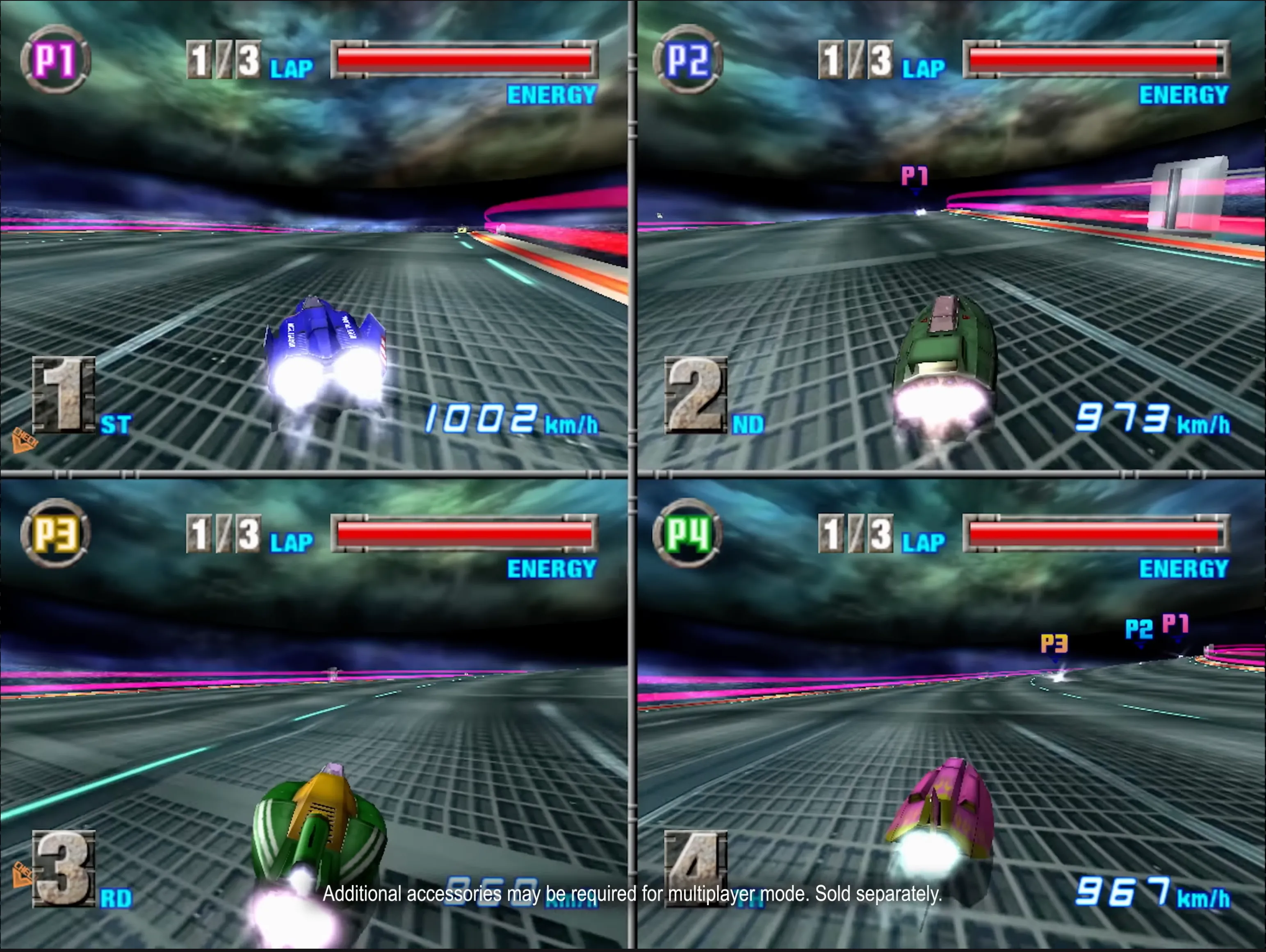 F-Zero GX đang được chơi trên Nintendo Switch 2, hiển thị đồ họa đua xe tương lai.
