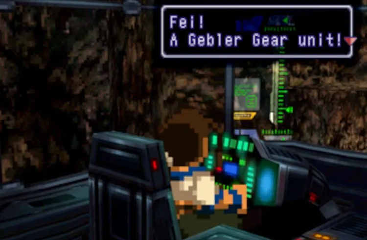 Fei từ Xenogears, một nhân vật 2D nổi bật trong môi trường game 3D, minh họa phong cách đồ họa 2.5D cổ điển.