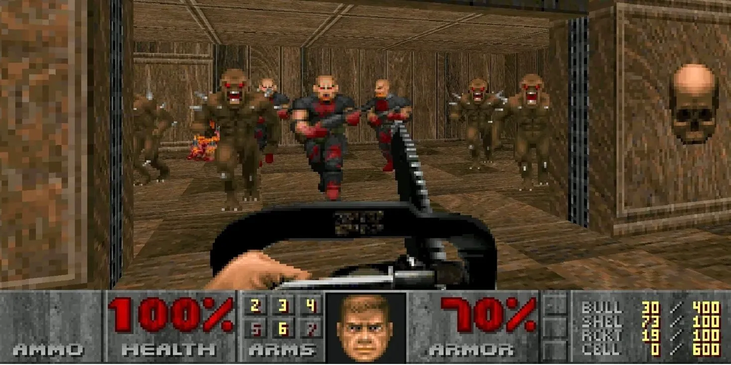 Game thủ đối đầu quỷ dữ trong DOOM 1993, minh họa rào cản đăng nhập