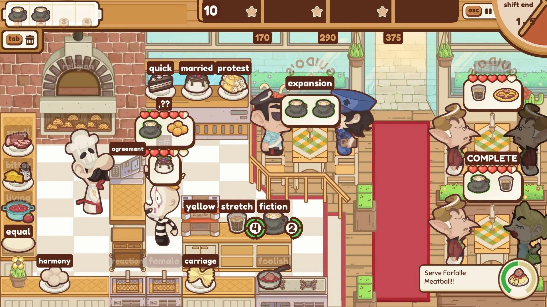Gameplay của The Chef's Shift, mô phỏng nhà hàng với yêu cầu gõ phím nhanh