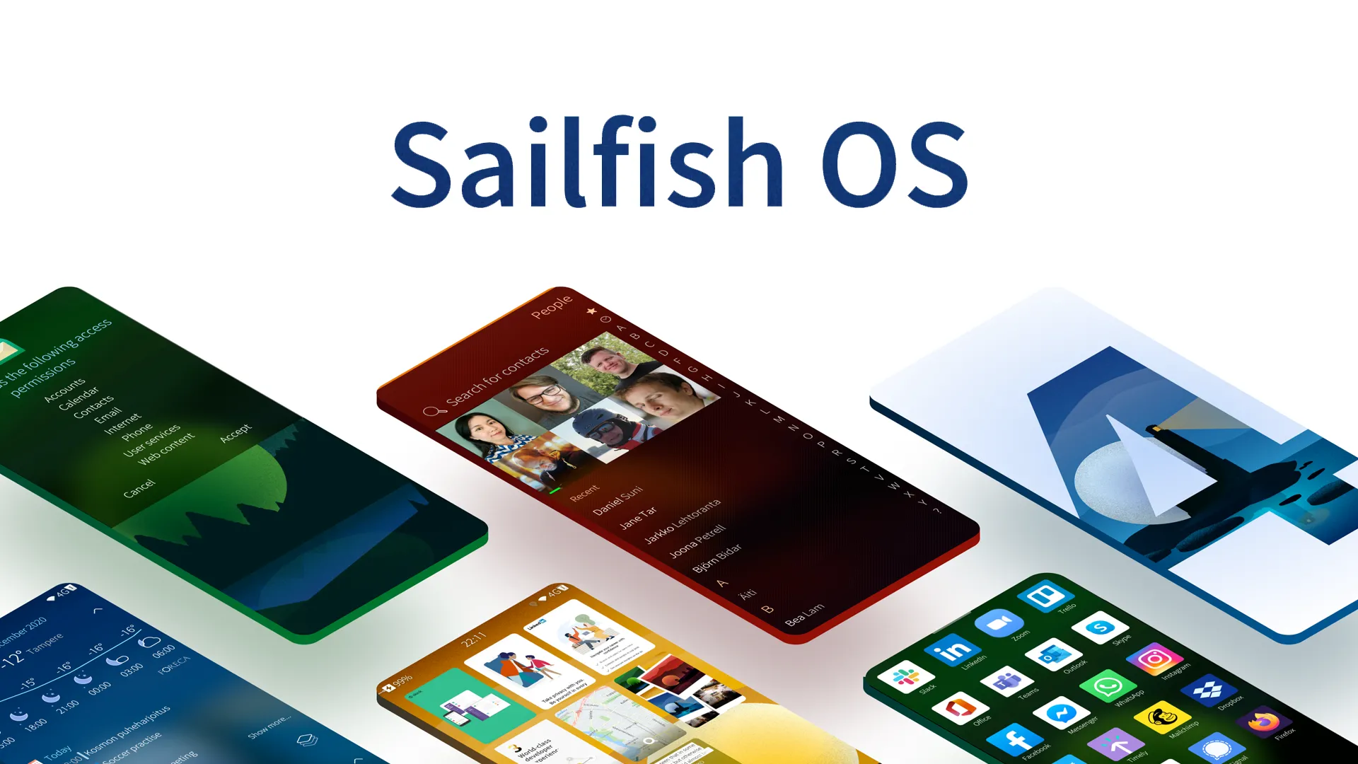 Giao diện hệ điều hành Sailfish OS trên điện thoại, một hệ điều hành di động dựa trên Linux được Jolla phát triển.