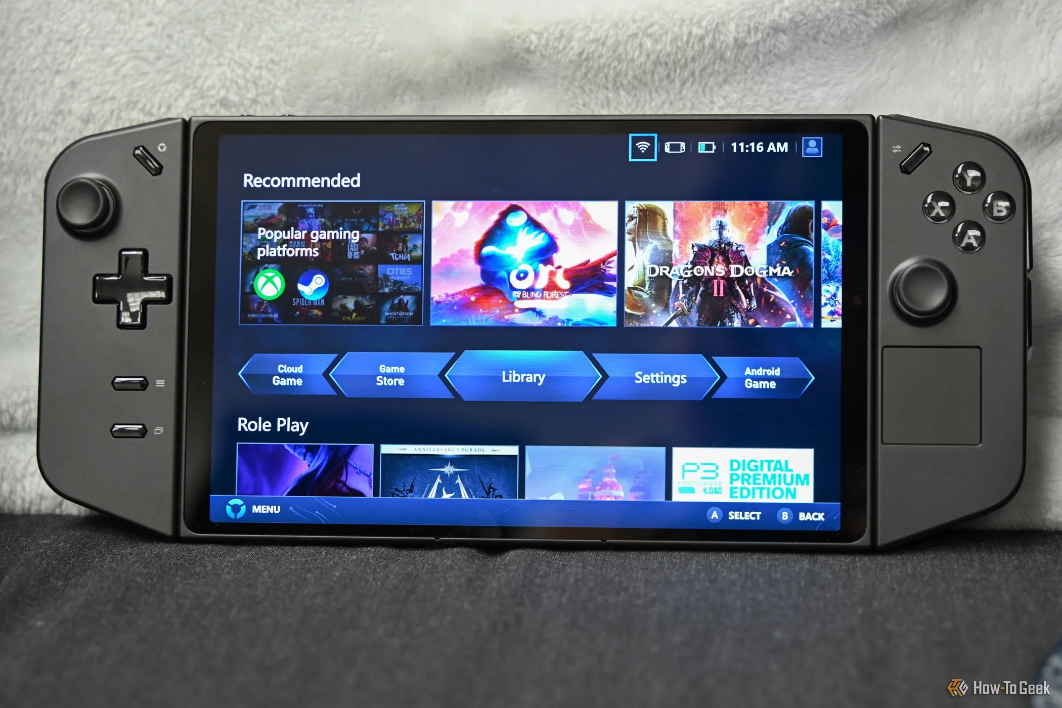 Giao diện Legion Space chạy trên thiết bị chơi game cầm tay Lenovo Legion Go.