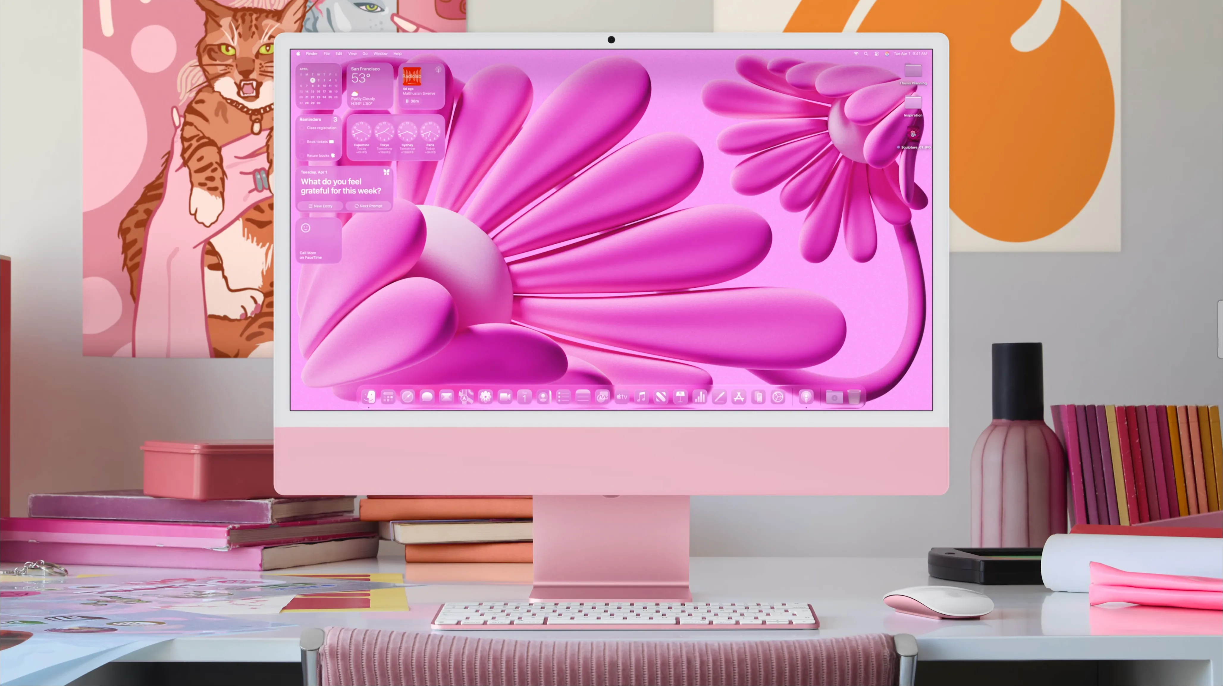 Giao diện macOS 26 Tahoe hiển thị tùy chọn chủ đề màu hồng.