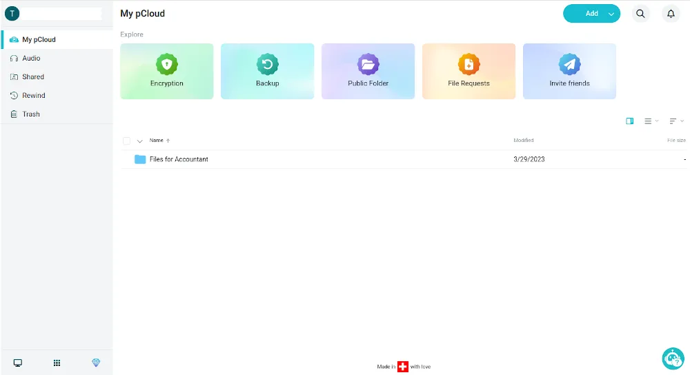 Giao diện người dùng chính của pCloud, dịch vụ lưu trữ đám mây với gói trọn đời hấp dẫn