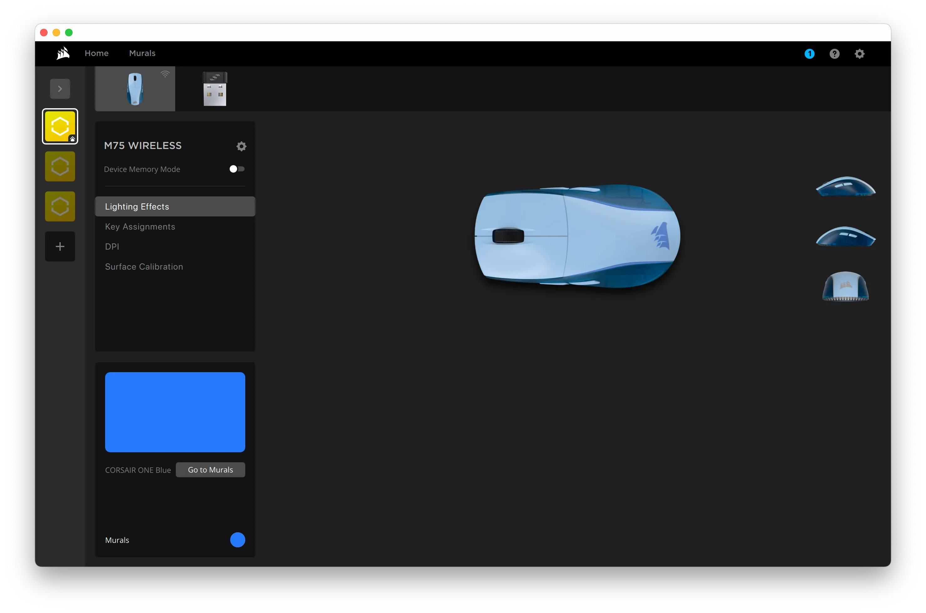 Giao diện phần mềm iCUE của Corsair, tùy chỉnh chức năng các nút chuột M75