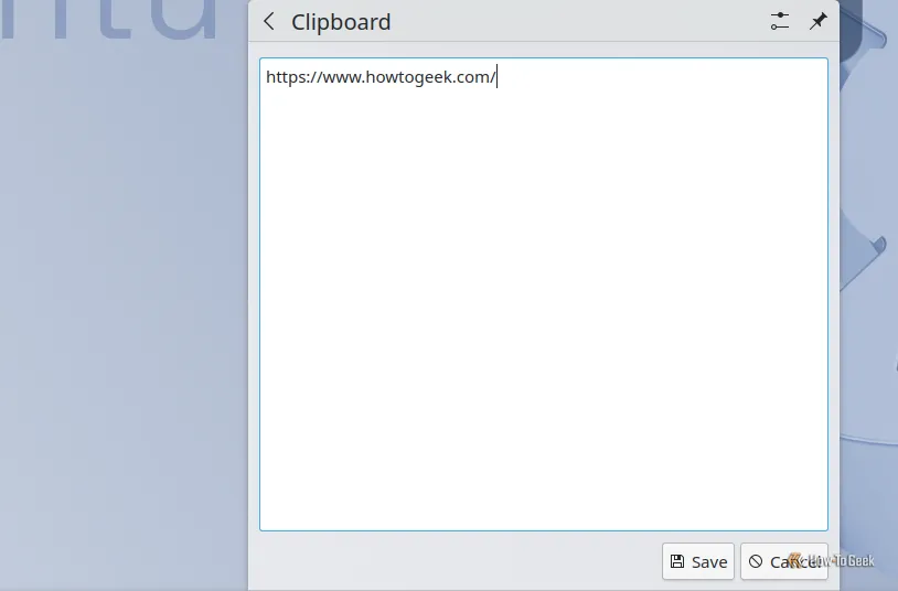 Giao diện trình chỉnh sửa văn bản tích hợp trong Klipper, trình quản lý clipboard của KDE.