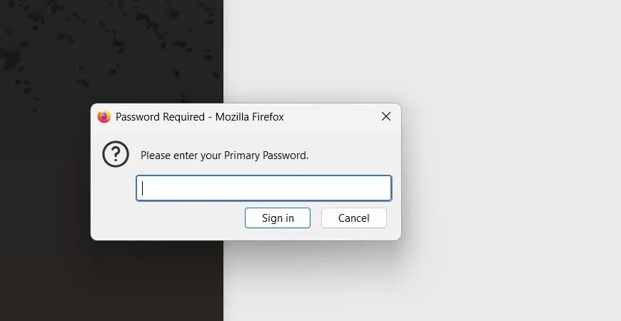 Giao diện trình quản lý mật khẩu của Firefox sau khi thiết lập mật khẩu chính.