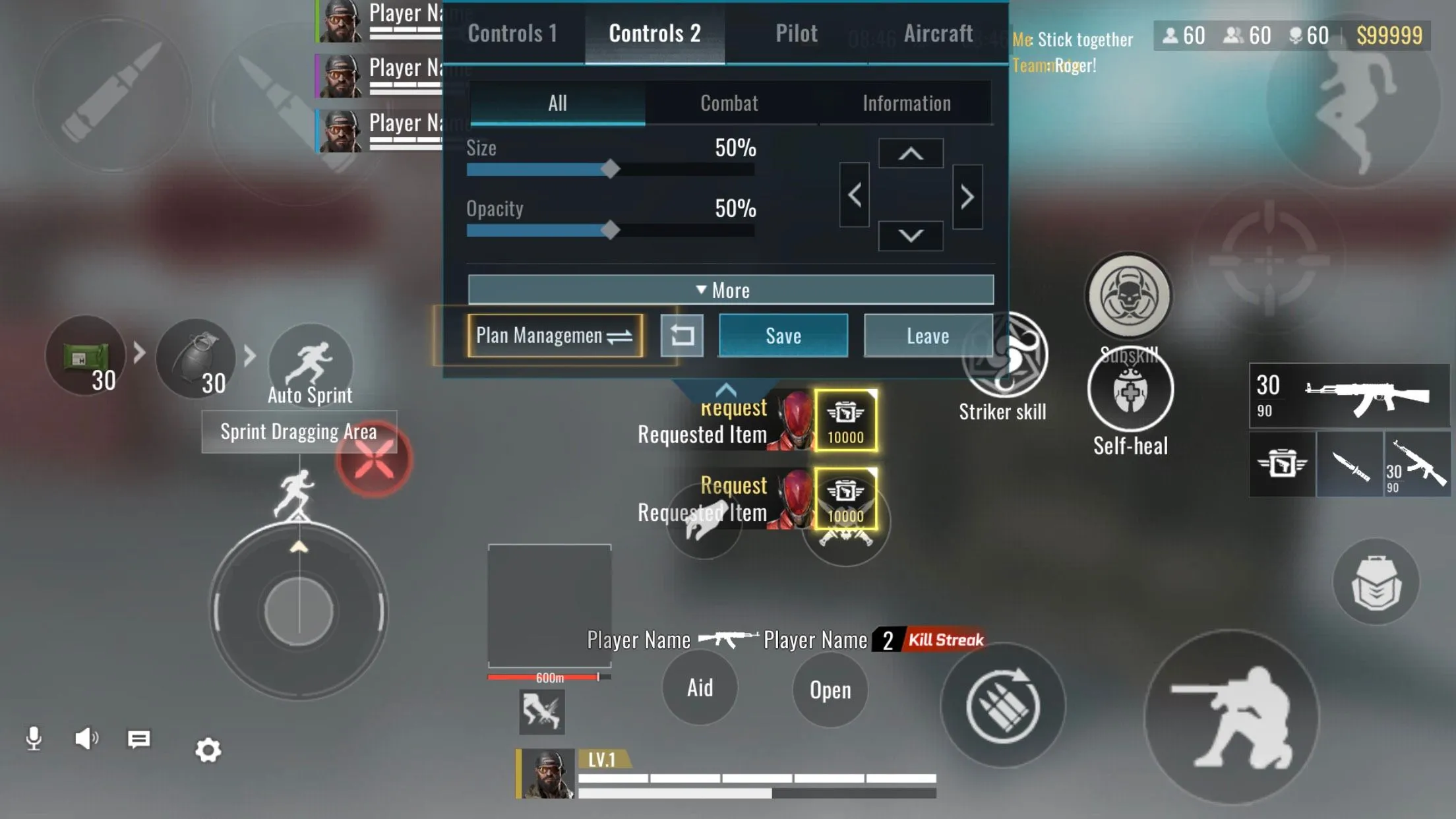 Giao diện tùy chỉnh điều khiển game Blood Strike trên iPhone, minh họa không gian hạn chế để sắp xếp các nút.