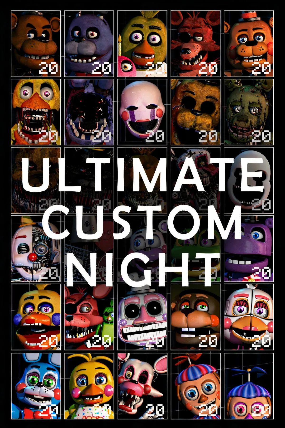 Giao diện tùy chỉnh nhân vật và độ khó trong Ultimate Custom Night