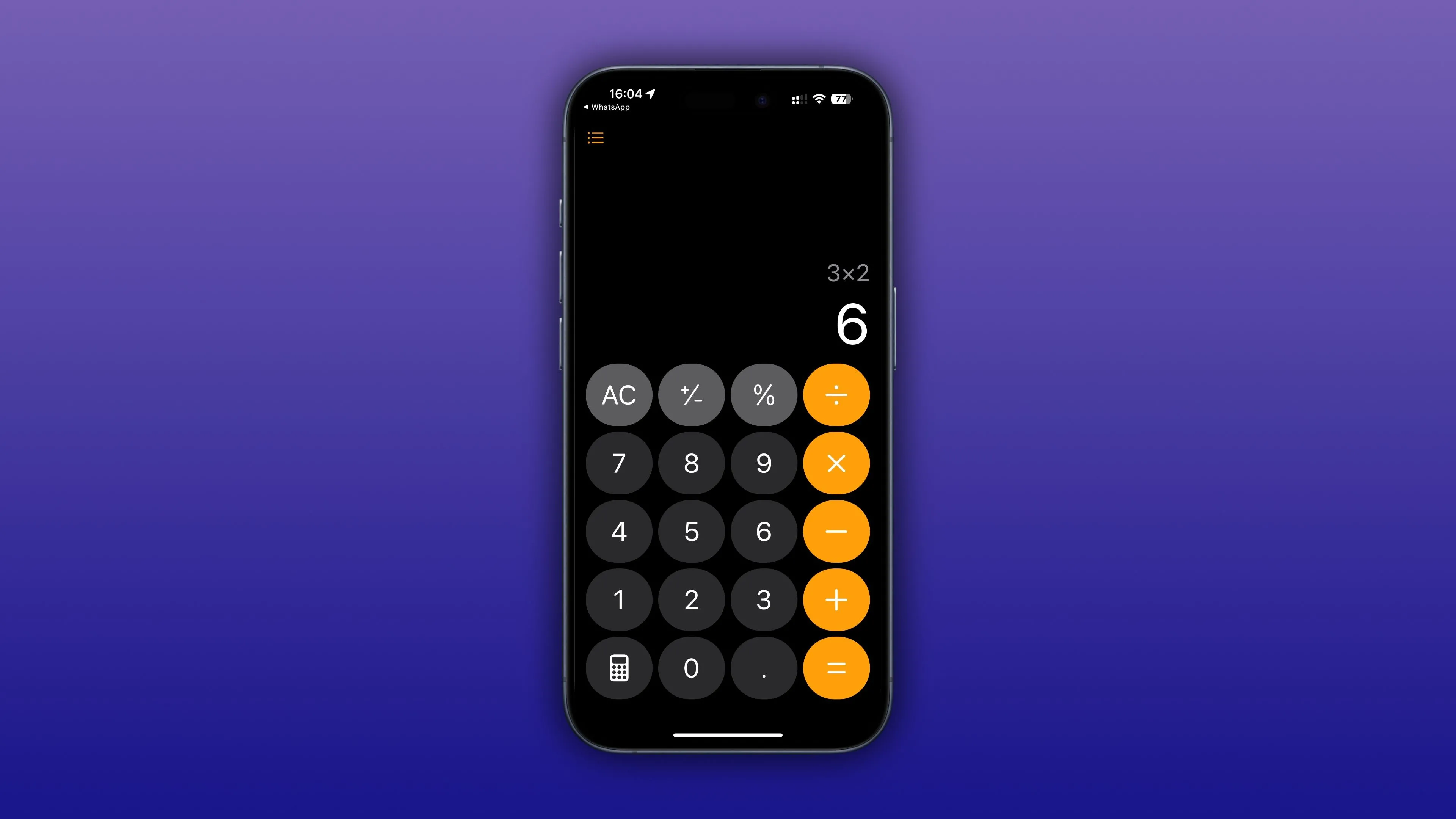 Giao diện ứng dụng Máy tính trên iPhone với tính năng lặp lại phép tính trong iOS 18.3