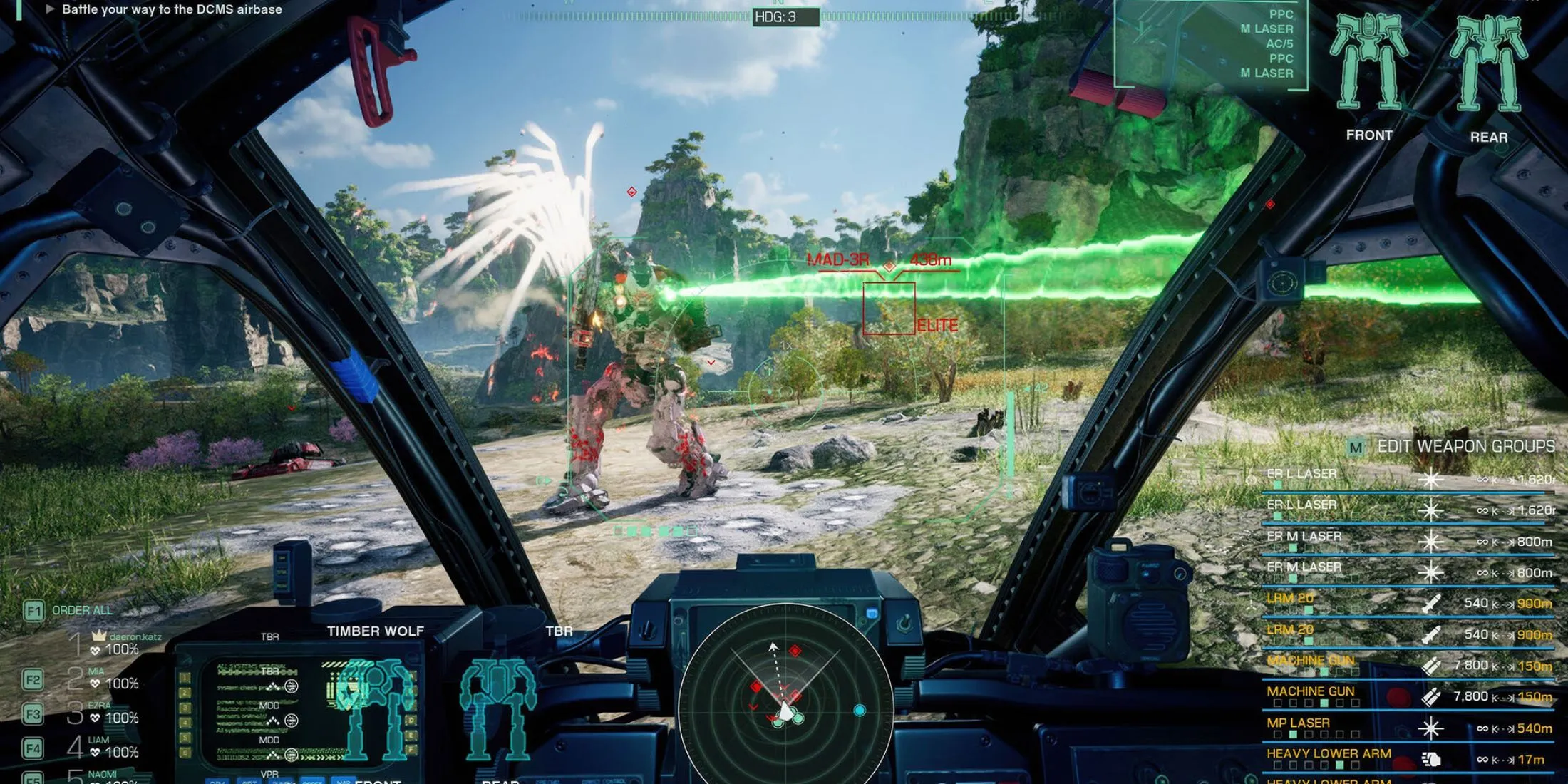 Góc nhìn thứ nhất trong game MechWarrior 5: Clans, điều khiển mech khổng lồ với súng ống