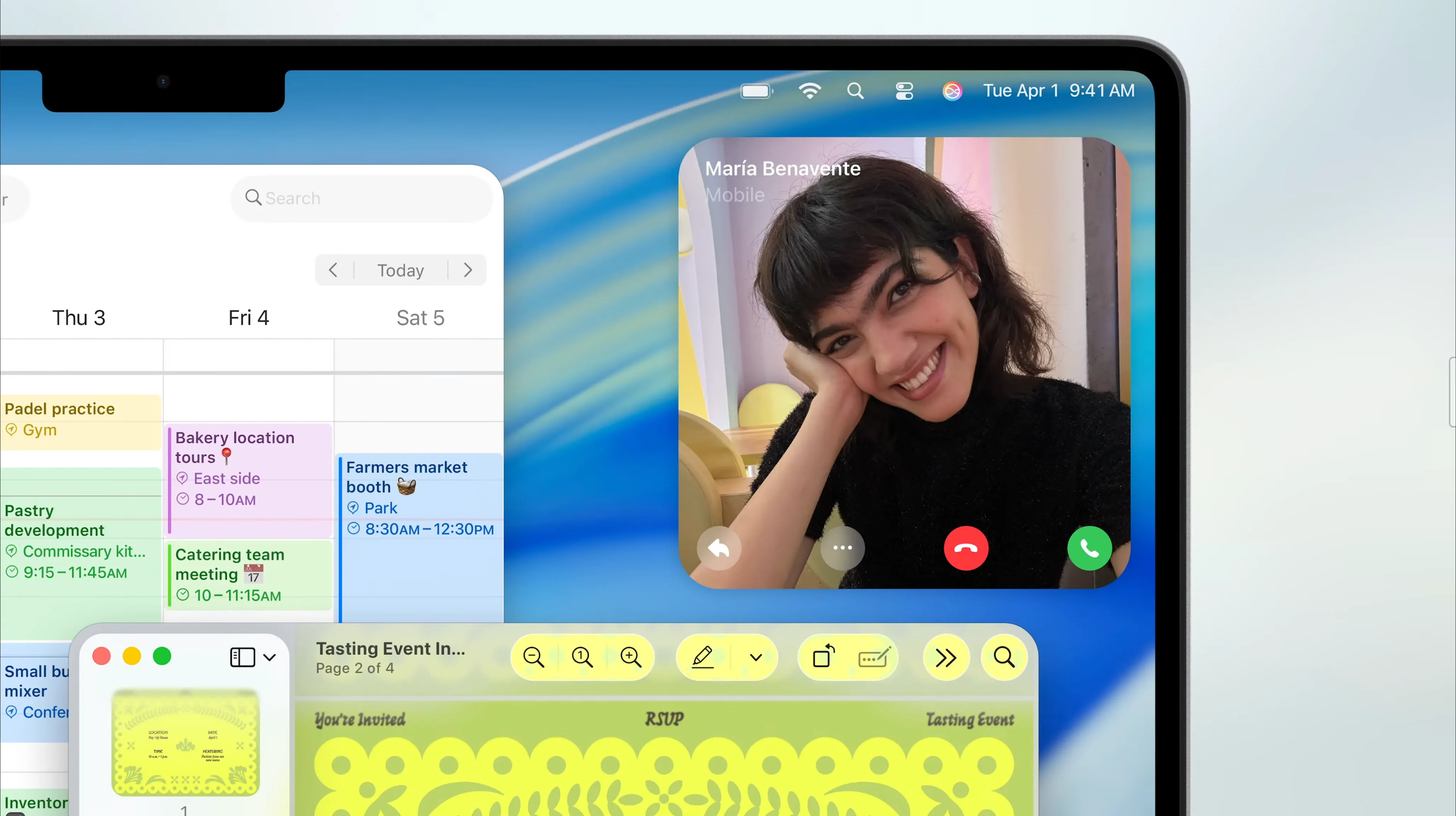 Hiển thị thông báo cuộc gọi đến trên macOS 26 Tahoe với ứng dụng Điện thoại mới.