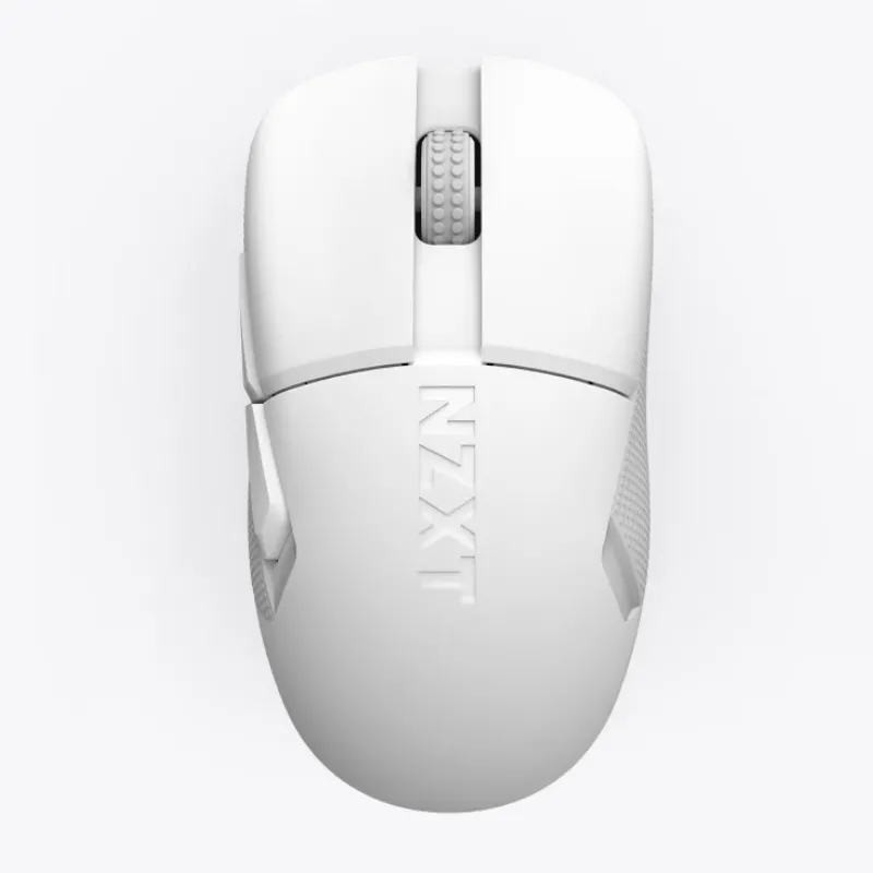 Hình ảnh cận cảnh chuột gaming không dây NZXT Lift Elite Wireless màu đen với logo NZXT rõ ràng, thể hiện thiết kế công thái học.