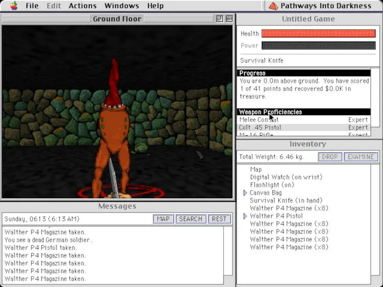 Hình ảnh gameplay của tựa game Pathways into Darkness trên Macintosh