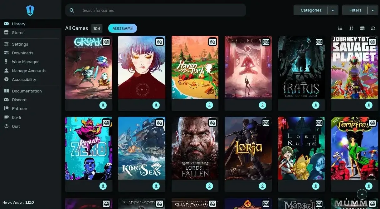 Hình ảnh giới thiệu giao diện của Heroic Launcher, một trình quản lý game đa nền tảng