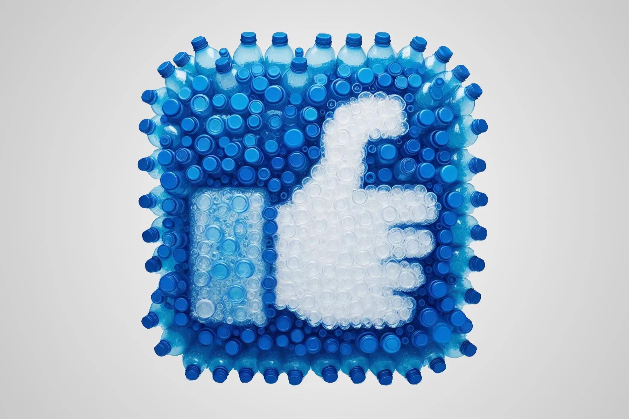 Hình ảnh một ngón tay cái Facebook được tạo bởi AI từ chai nhựa bị biến dạng.