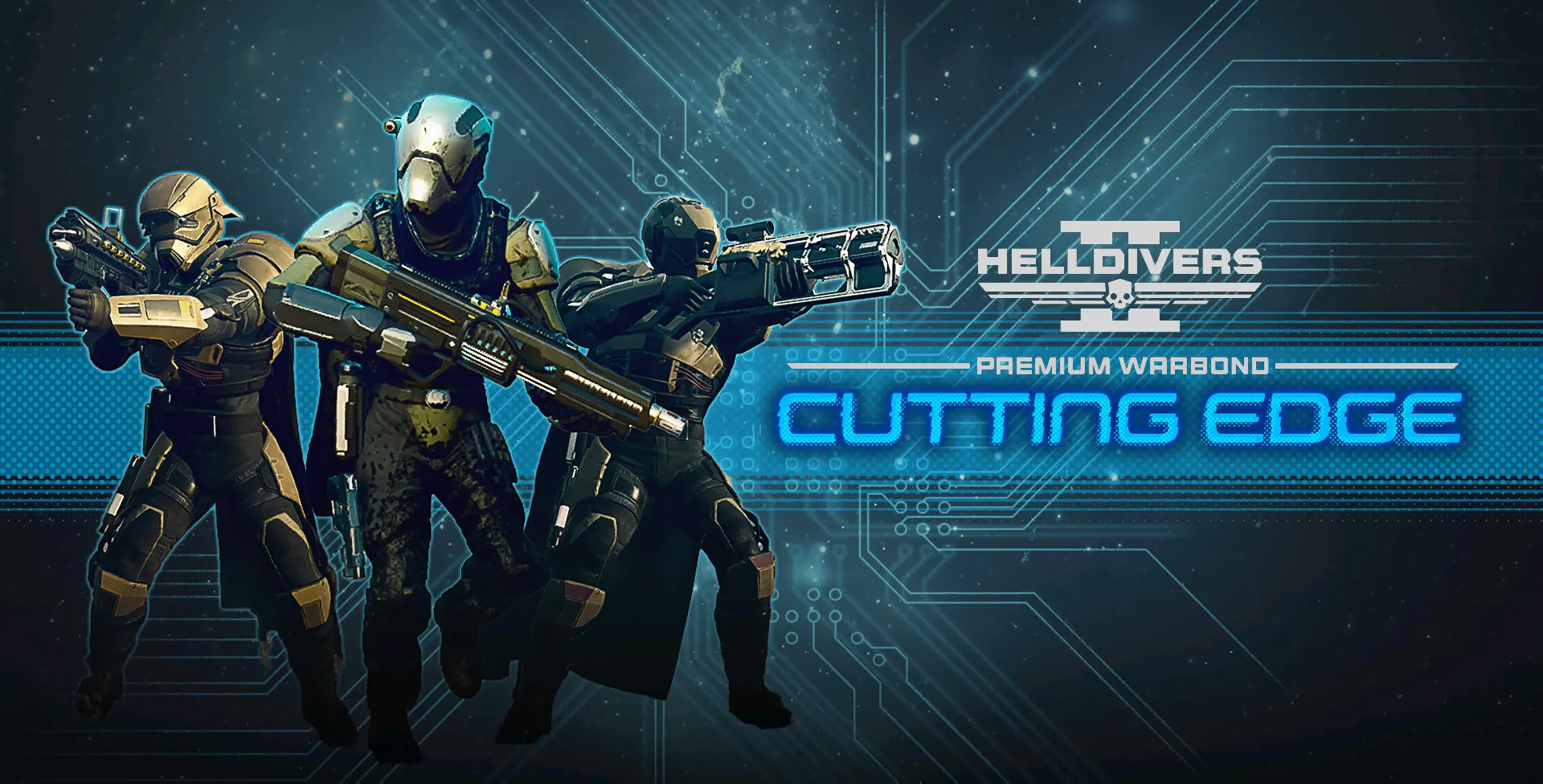 Hình ảnh Warbond Cutting Edge từ game Helldivers 2, thể hiện công nghệ tiên tiến và trang bị tương lai.