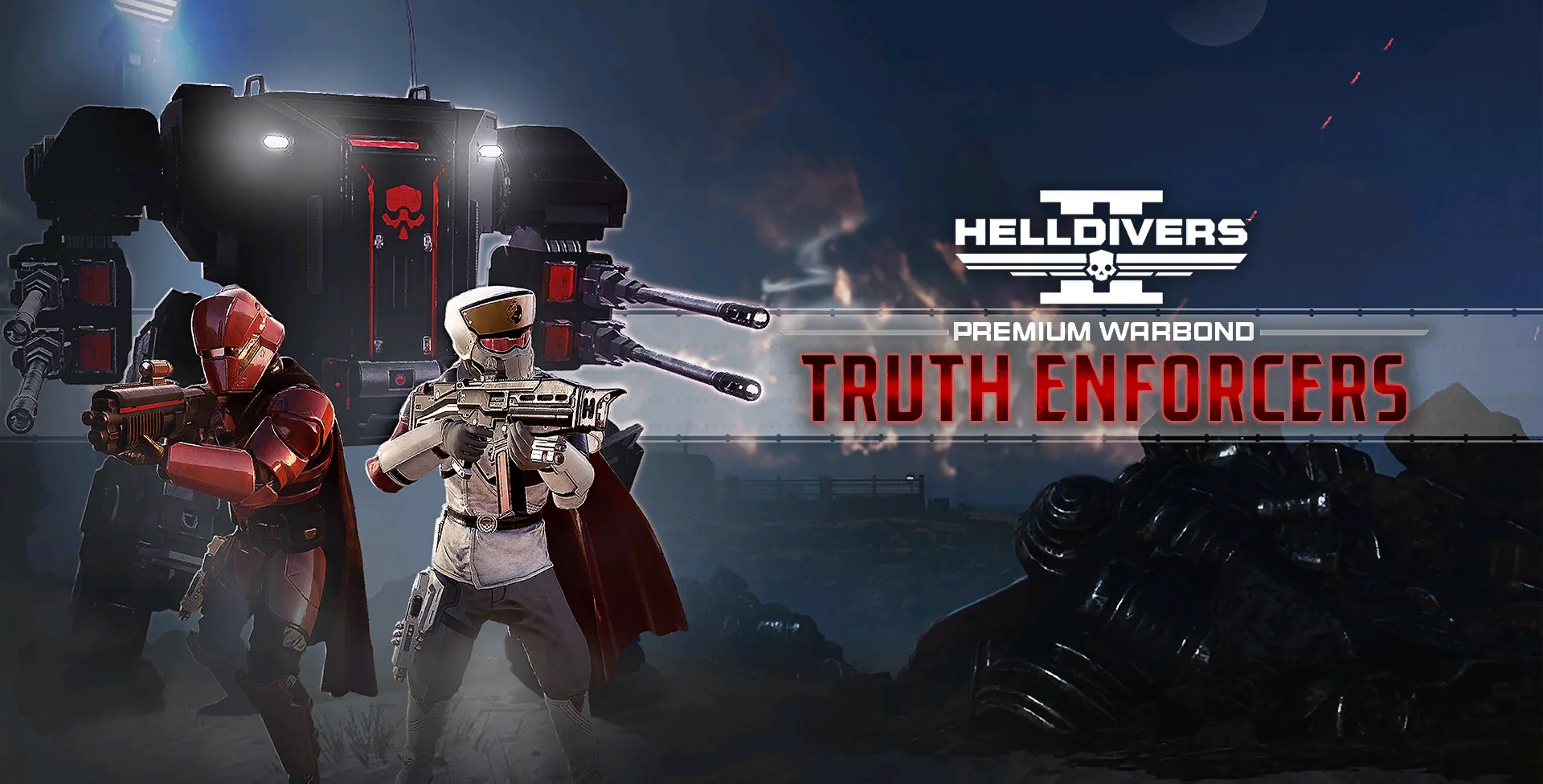 Hình ảnh Warbond Truth Enforcers từ Helldivers 2, với thiết kế trang bị mạnh mẽ và uy quyền.