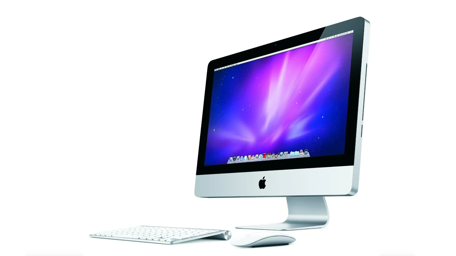 iMac Nhôm (Aluminum iMac) mặt trước màu bạc đặt trên nền trắng