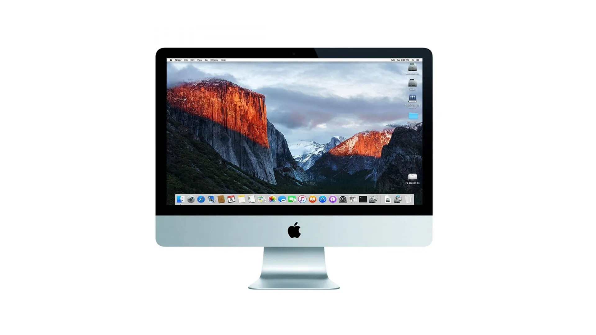 iMac Unibody màu bạc với thiết kế nguyên khối đặt trên nền trắng