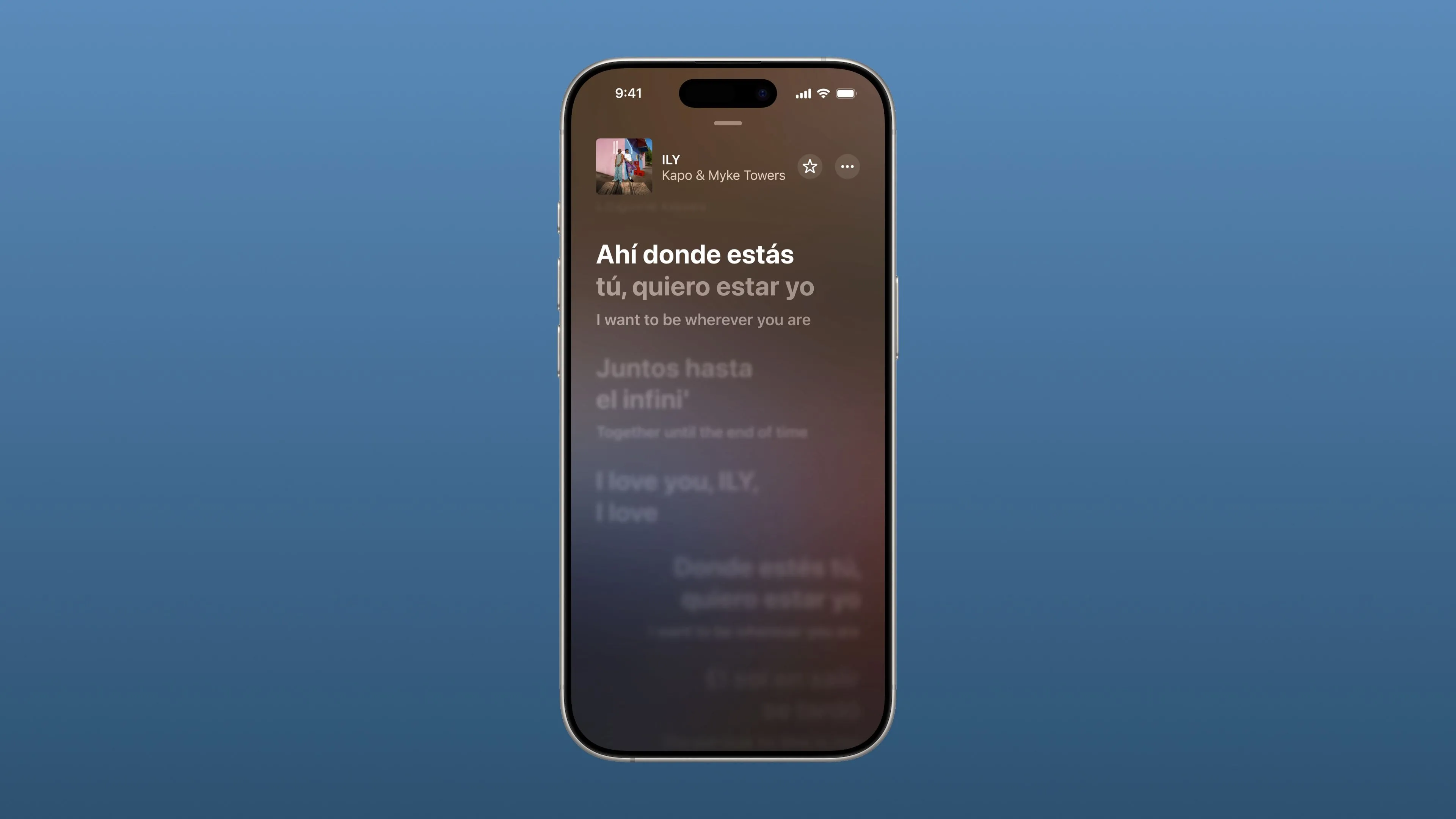iPhone hiển thị tính năng dịch lời bài hát trong ứng dụng Apple Music trên iOS 26.
