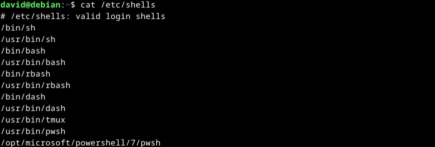 Kết quả của lệnh 'cat /etc/shells' trên Linux