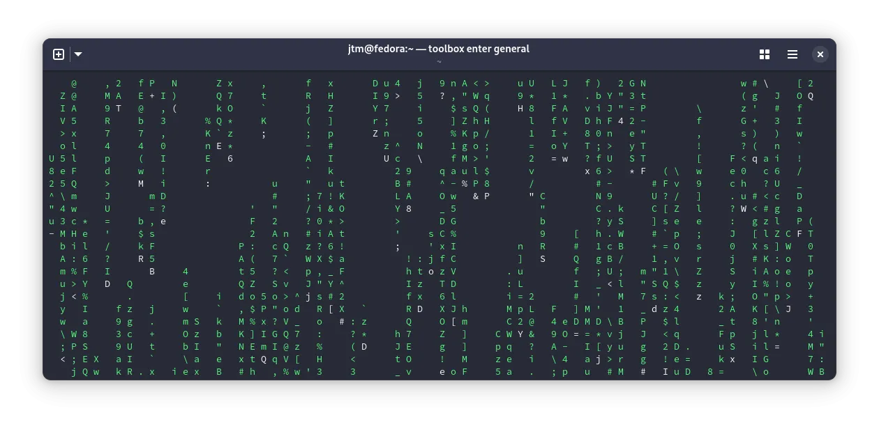 Kết quả từ chương trình cmatrix trong terminal Linux.