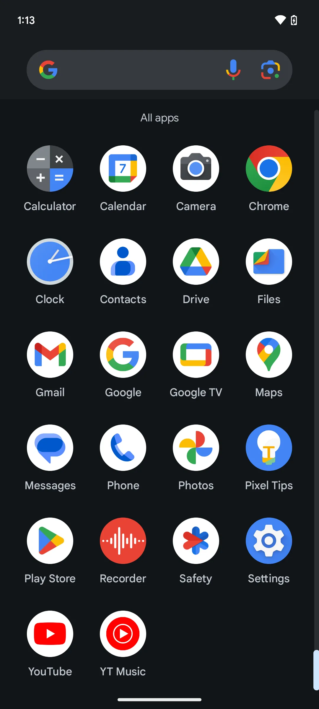 Khay ứng dụng Android trên Pixel 7 cho thấy sự thống trị của các ứng dụng Google.