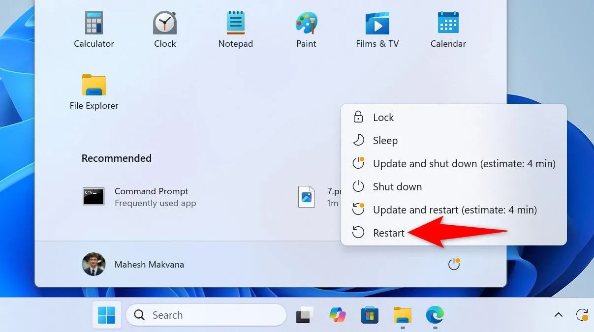 Khởi động lại máy tính Windows 11 để dọn dẹp clipboard