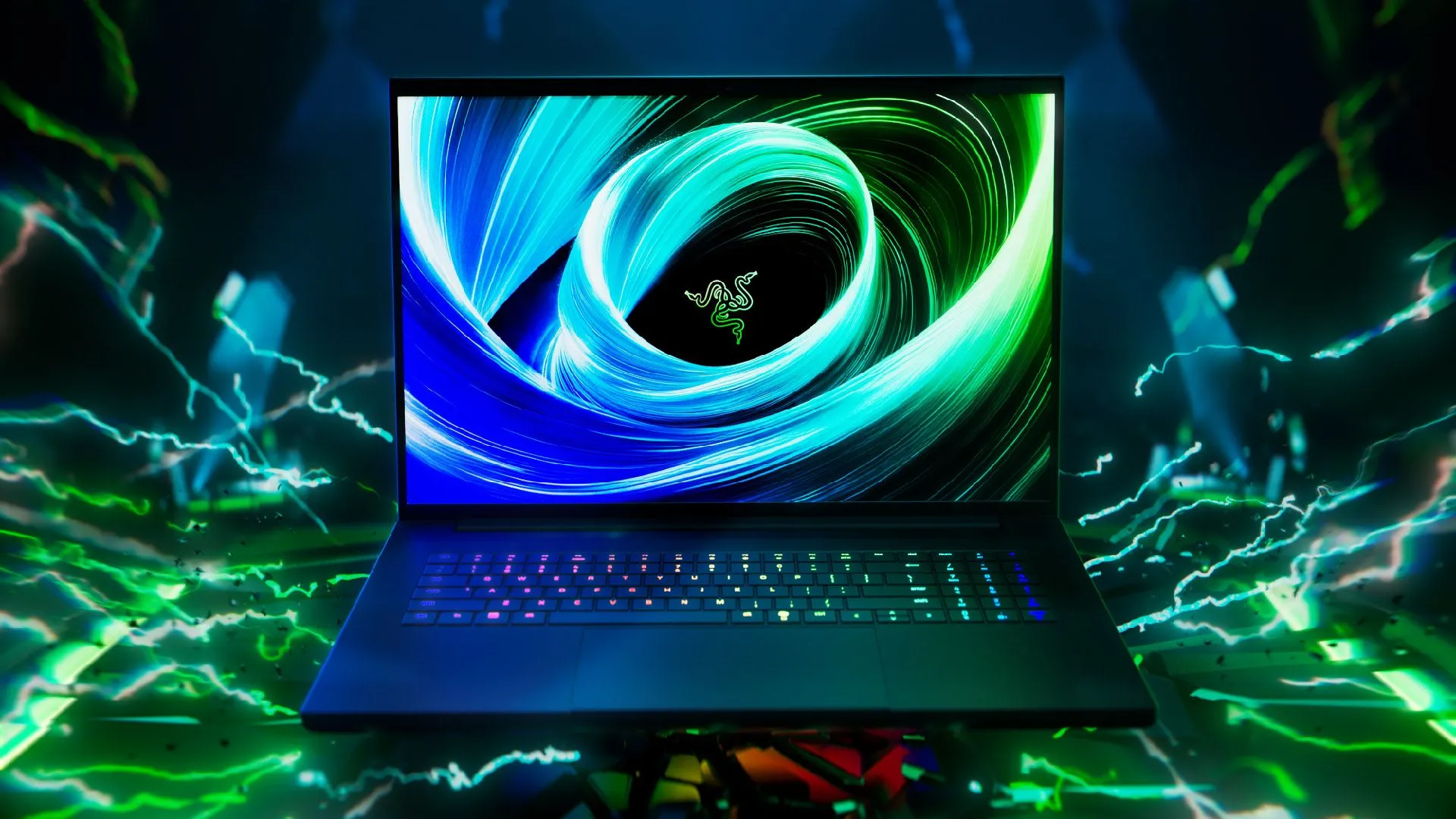 Laptop gaming Razer Blade 18 màu đen, thiết kế mạnh mẽ với màn hình lớn 18 inch, sẵn sàng cho các tác vụ hiệu năng cao.