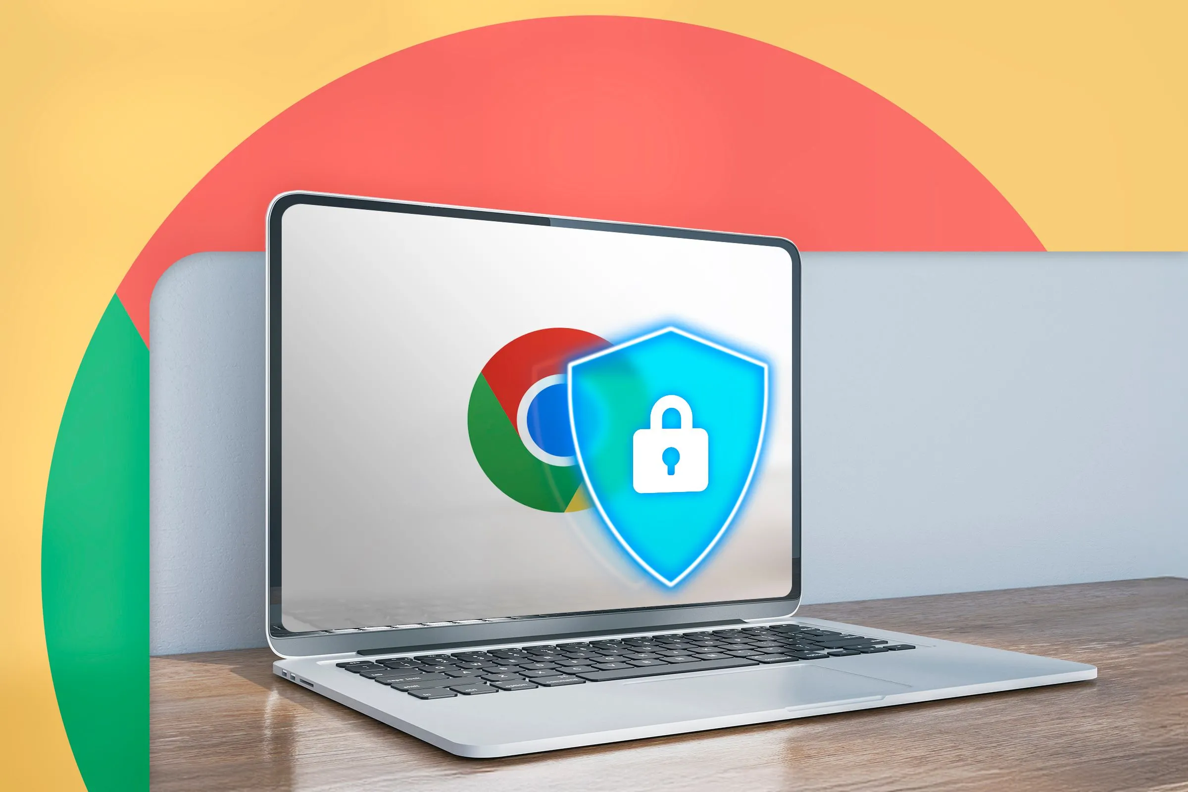 Laptop hiển thị logo Chrome cùng biểu tượng lá chắn bảo mật, tượng trưng cho sự nguy hiểm của malware ngay cả khi dùng chế độ ẩn danh.