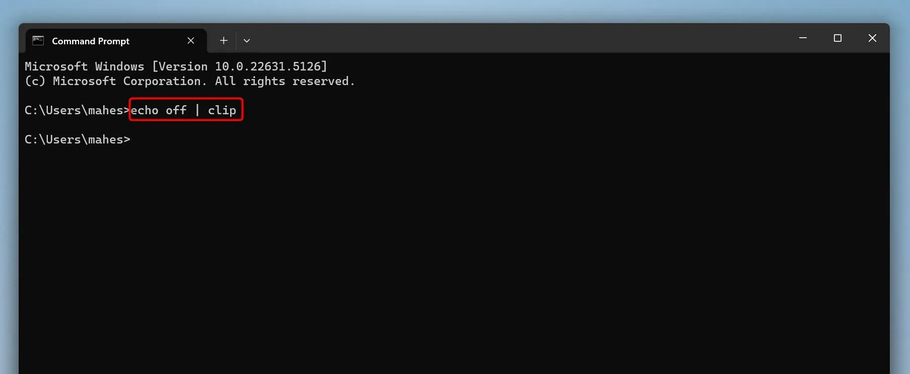 Lệnh xóa nội dung clipboard trong Command Prompt Windows 11