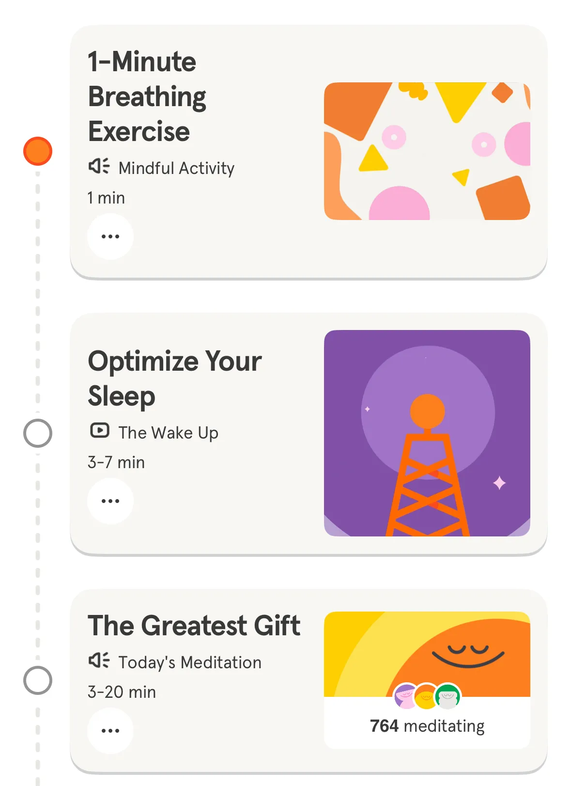 Lịch trình các bài tập thiền định và chánh niệm trong ứng dụng Headspace
