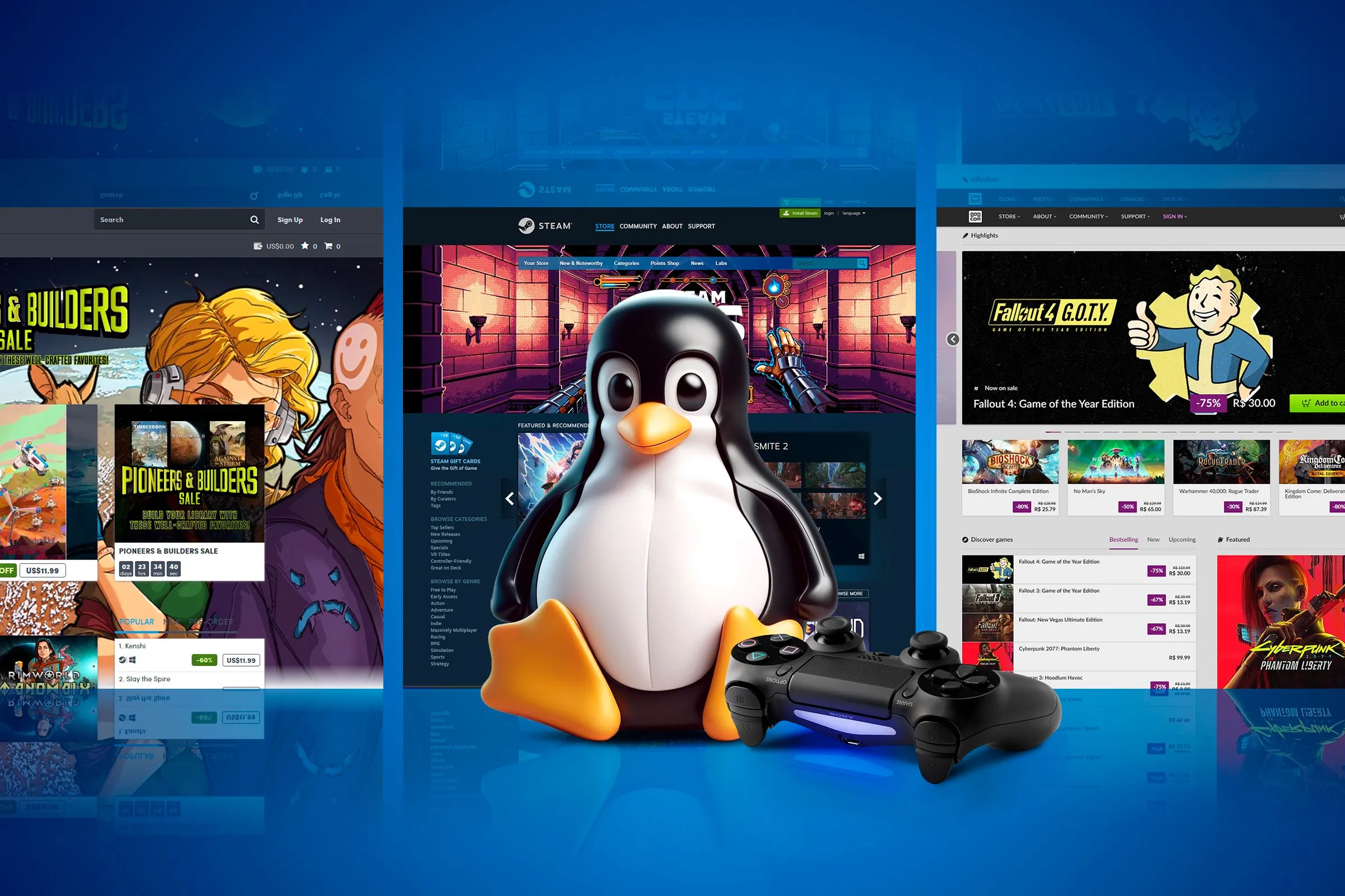 Linh vật Linux Tux cầm gamepad, phía sau là màn hình chơi game, minh họa những thách thức khi chơi game có anti-cheat trên Linux.