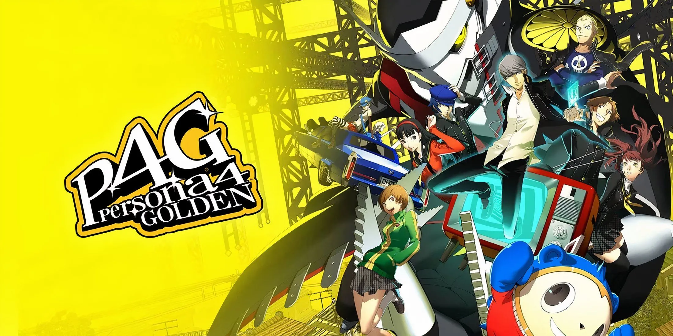 Logo tựa game Persona 4 Golden trên màn hình khởi động, mang phong cách đồ họa anime đặc trưng