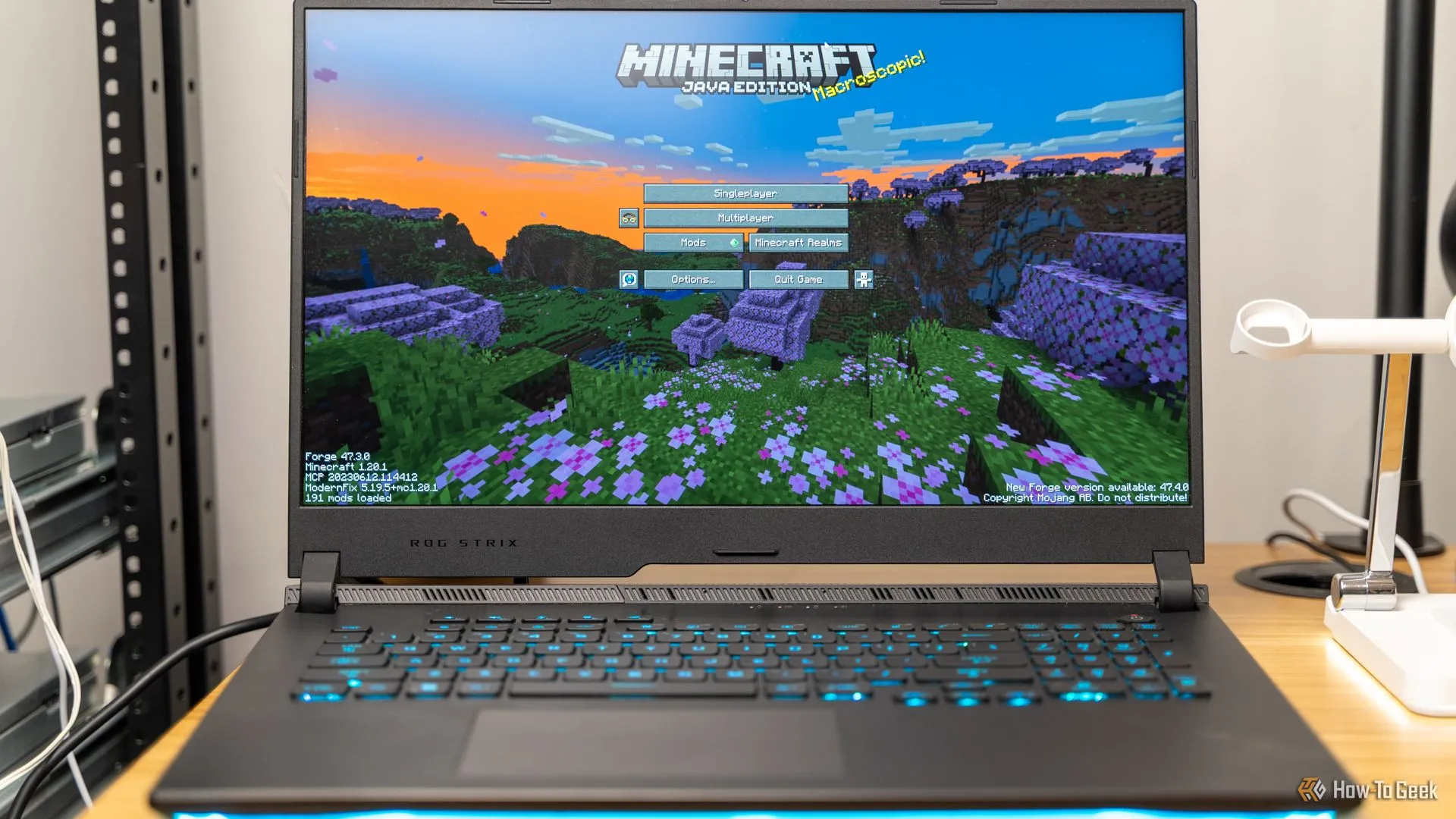 Màn hình chính Minecraft trên máy tính xách tay