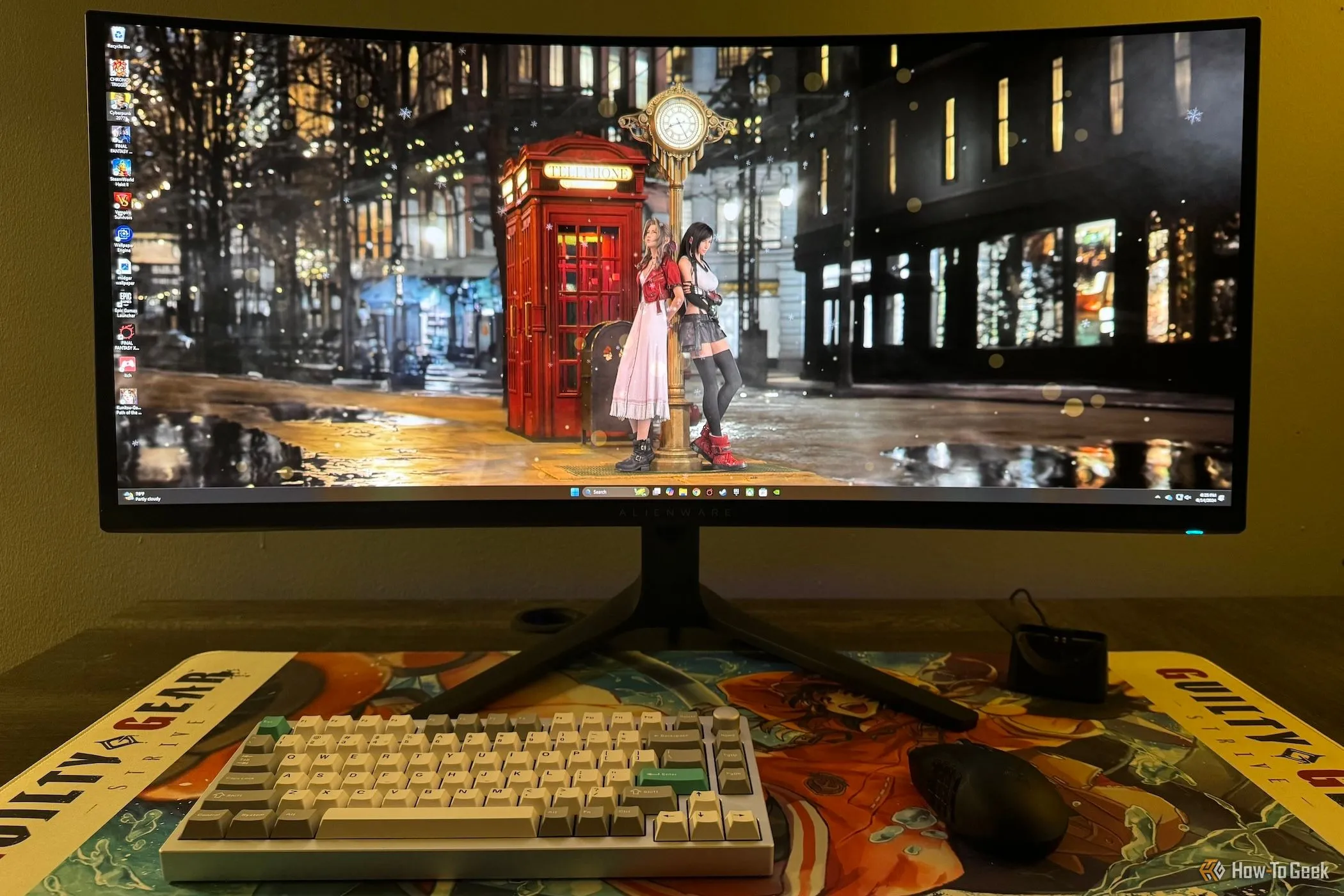 Màn hình chơi game siêu rộng (ultrawide) cong hiển thị giao diện máy tính, minh họa không gian làm việc và giải trí mở rộng.