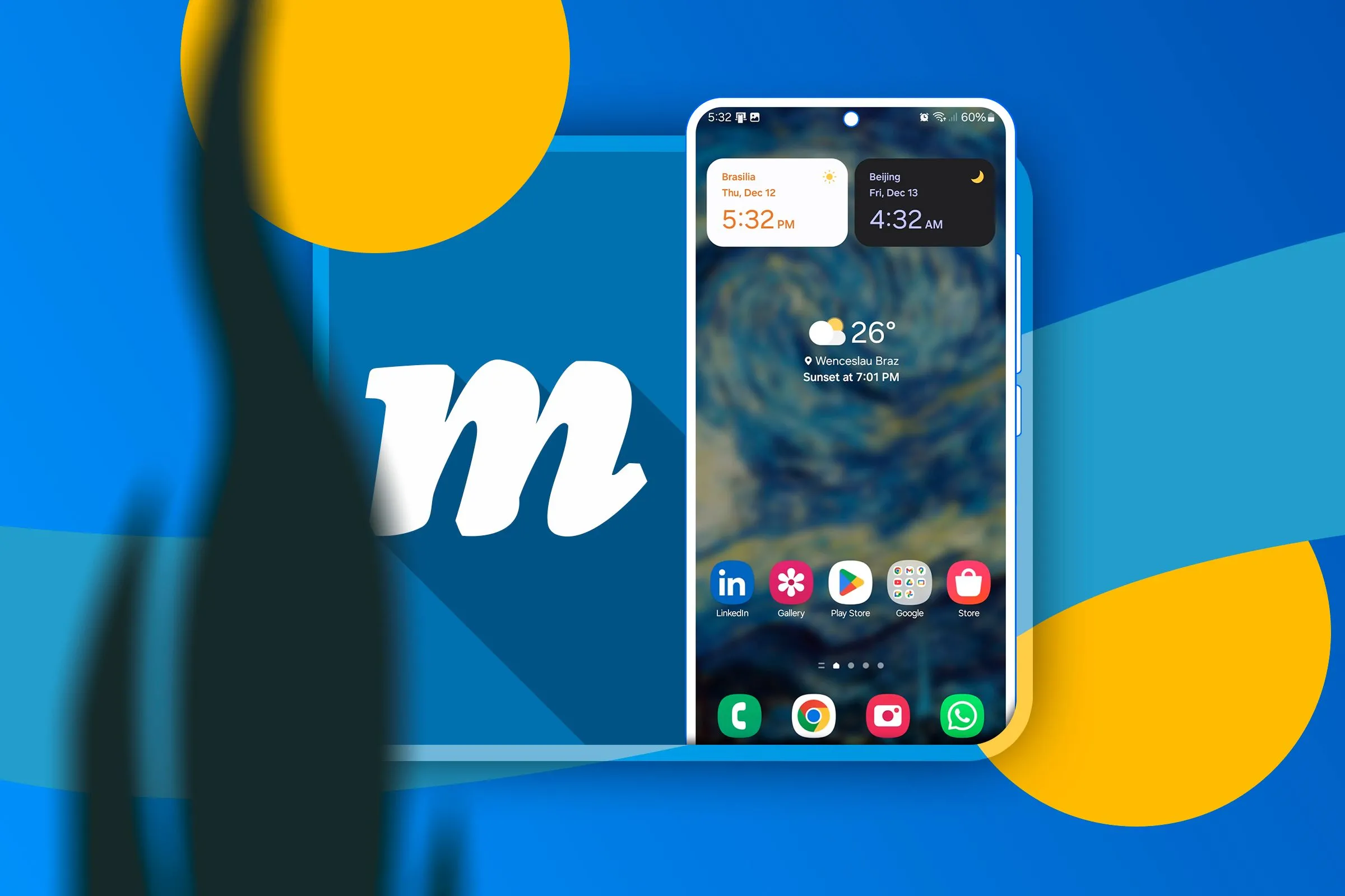 Màn hình điện thoại hiển thị ứng dụng Muzei với hình nền động làm mờ, tối ưu hiển thị icon trên Android.