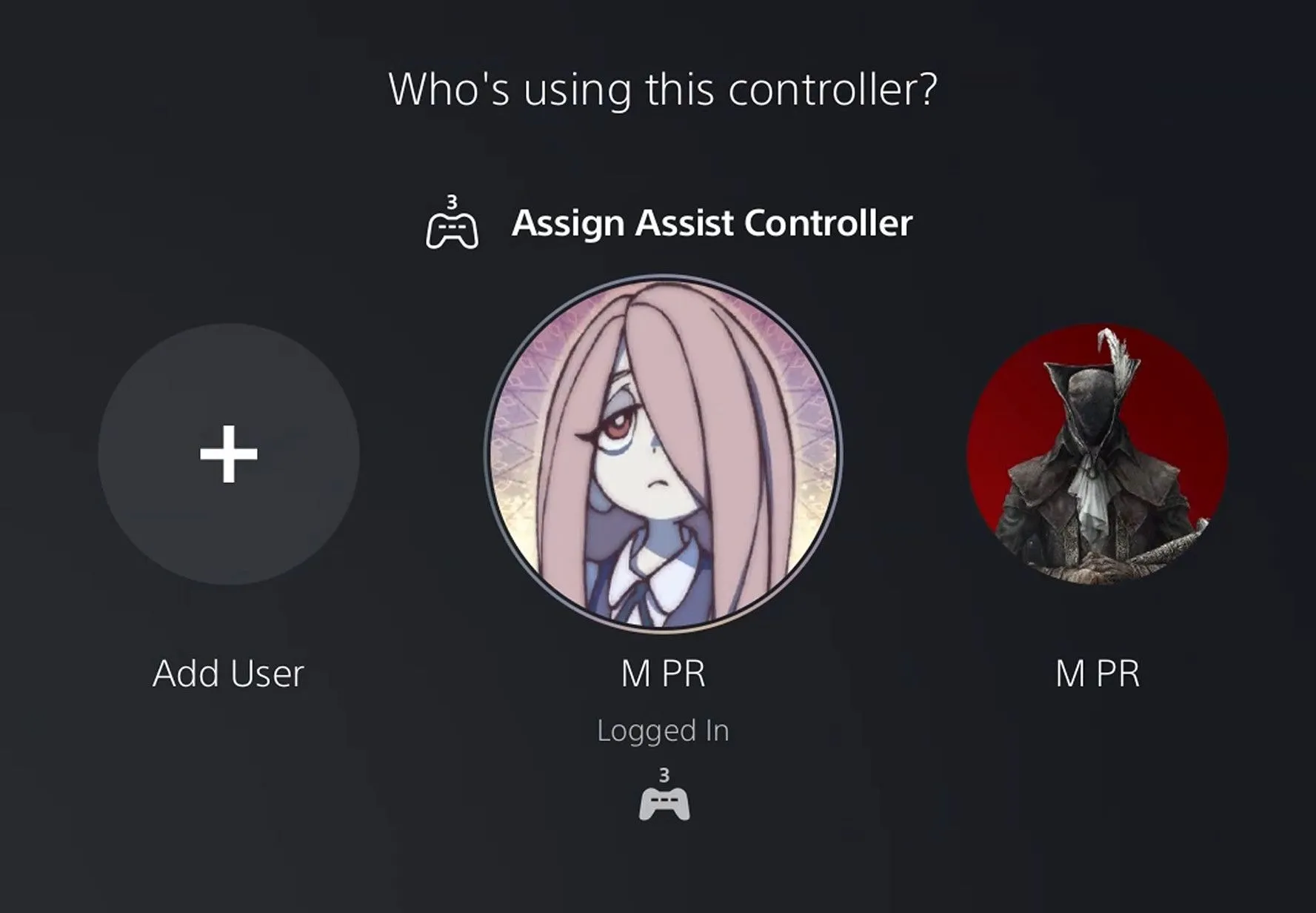 Màn hình gán &quot;Assist Controller&quot; khi chọn hồ sơ người dùng trên PS5.