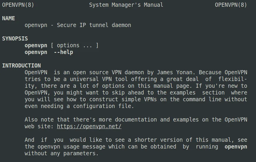 Man page cho openvpn giải thích rằng nó chứa nhiều tùy chọn vì công cụ rất linh hoạt
