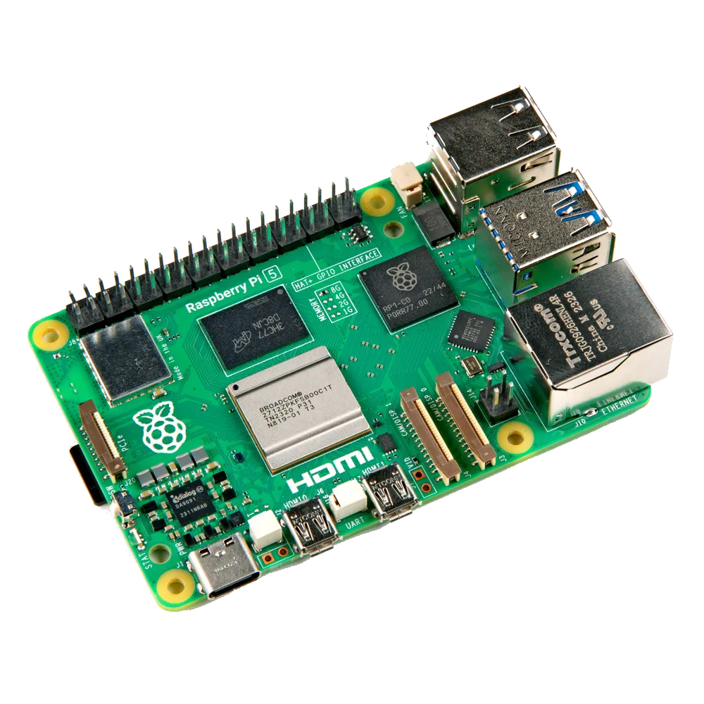 Mặt trên của bo mạch Raspberry Pi 5