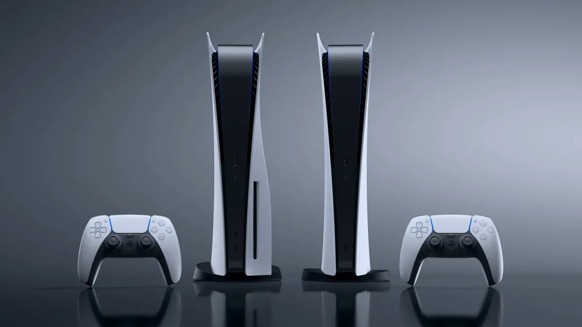 Máy chơi game console Sony PlayStation 5 màu trắng đen.