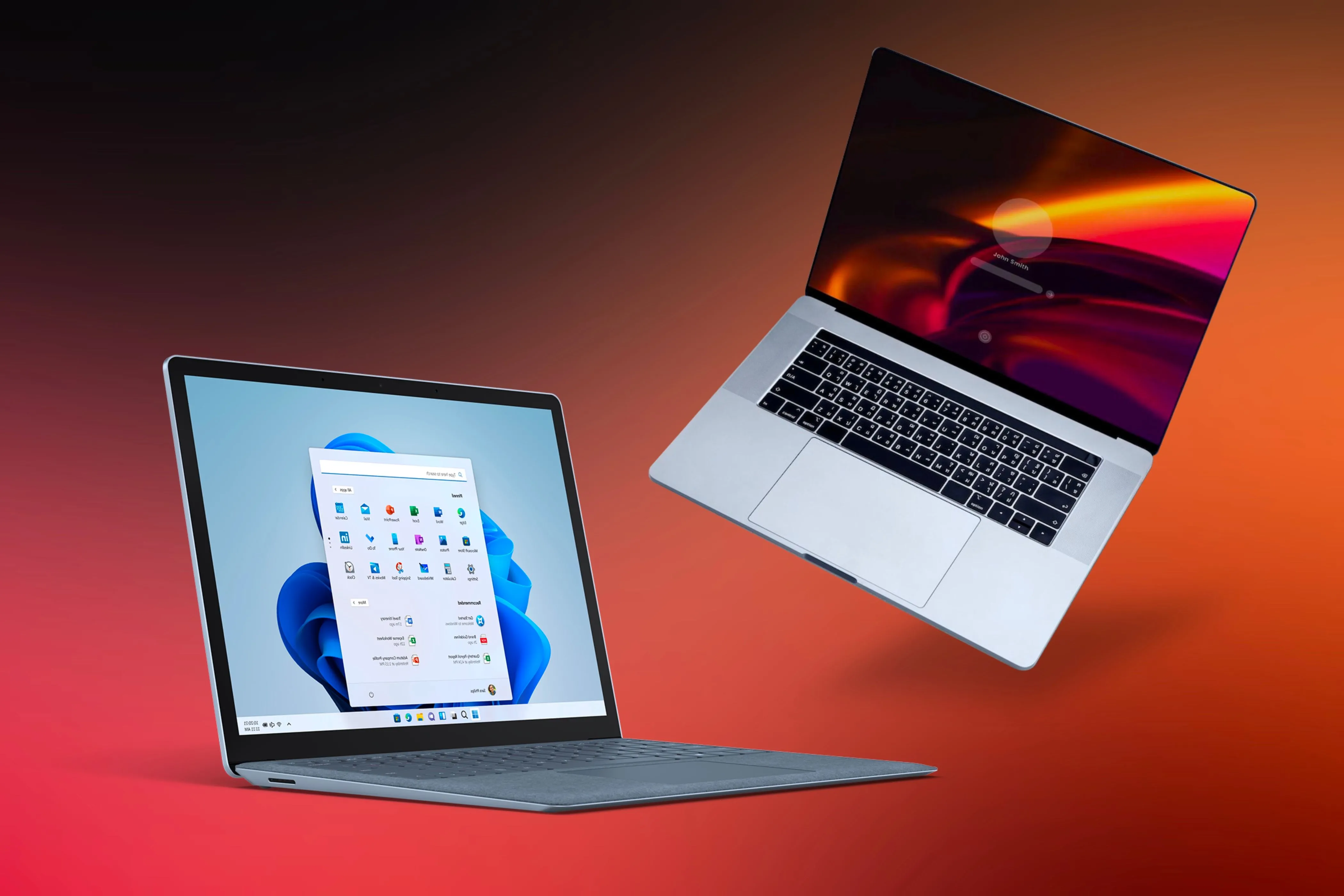 Máy tính Windows và MacBook cạnh nhau, minh họa lợi ích của việc truy cập dịch vụ Apple đa nền tảng.