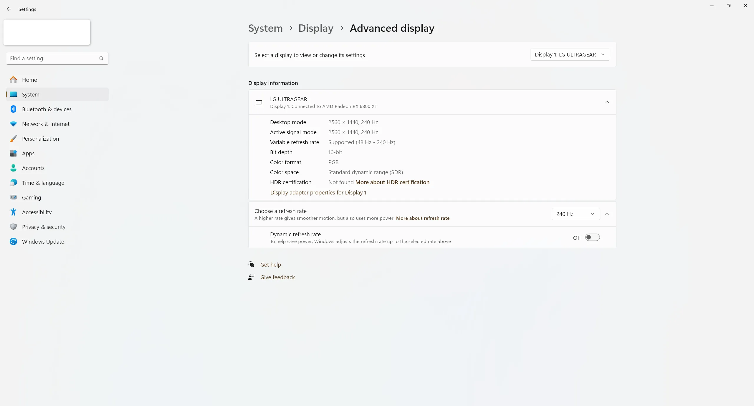 Menu cài đặt tần số quét màn hình trong Windows 11, nơi người dùng có thể chọn tốc độ làm mới mong muốn cho trải nghiệm gaming tốt nhất.