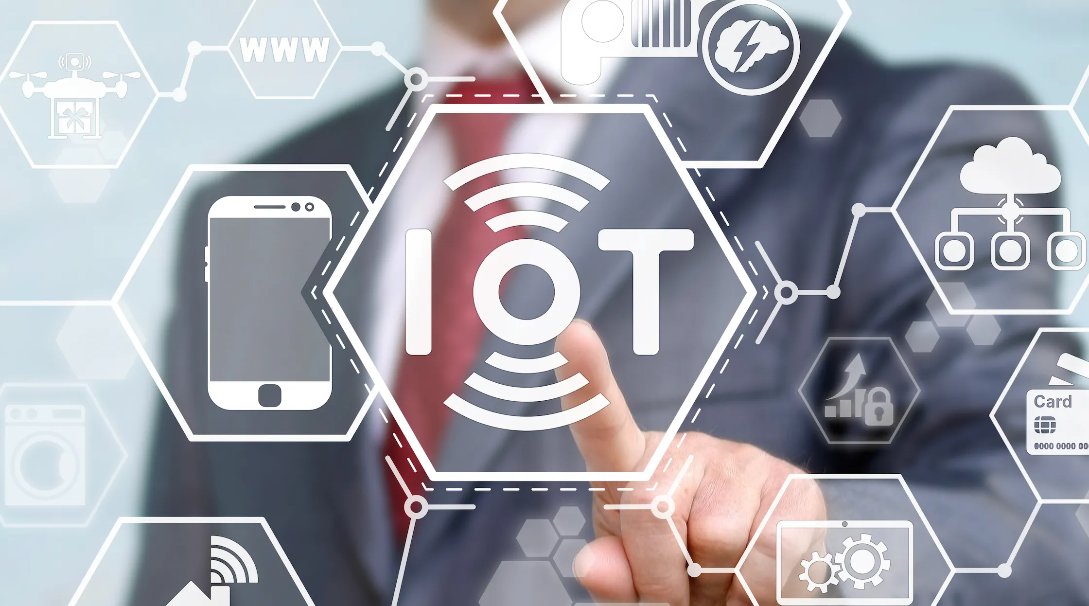 Minh họa cách điệu các thiết bị IoT được kết nối, thể hiện vai trò của Linux trong hệ sinh thái này.