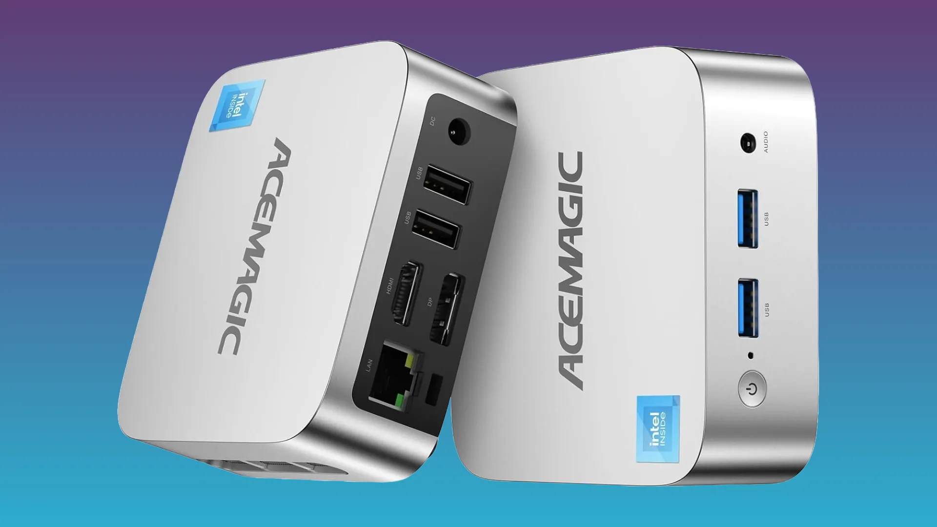 Mini PC ACEMAGIC Vista V1 trên nền màu xanh lam