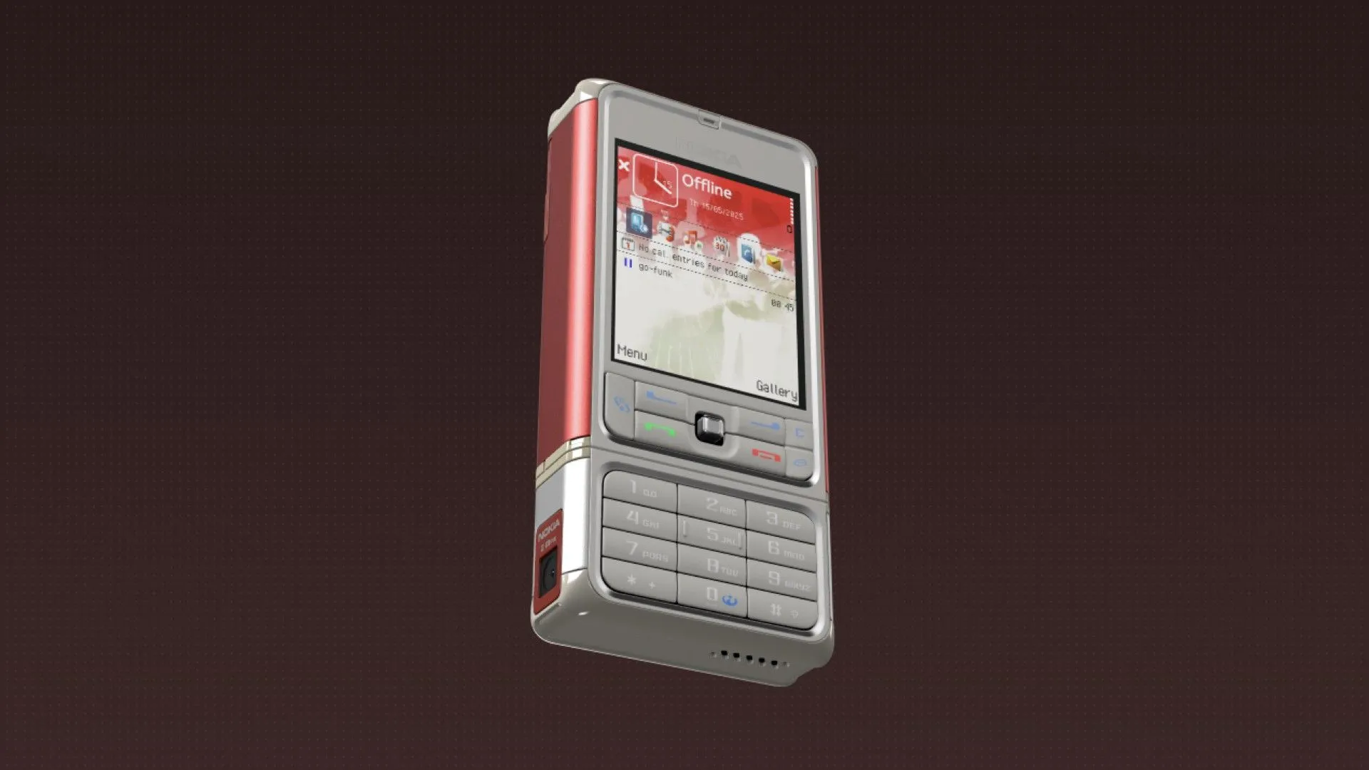 Mô hình 3D của điện thoại Nokia 3250 màu trắng, hiển thị các nút điều khiển xoay